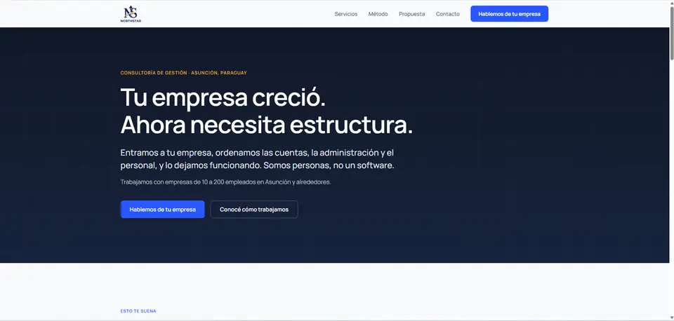 Sitio web de Northstar, consultoría con captación de consultas por WhatsApp.